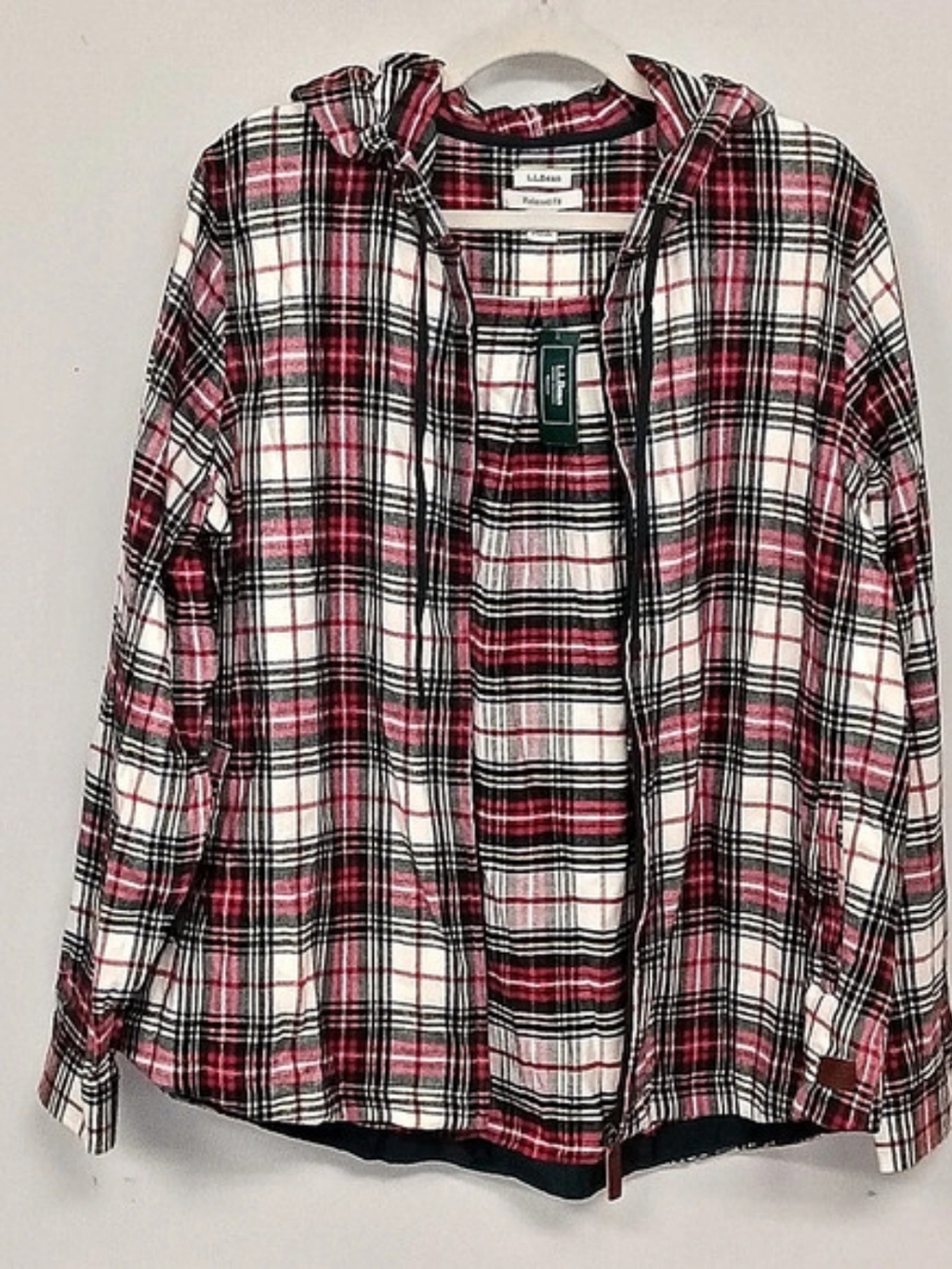 NWT L.L.Bean Tartan Plaid Full Zip Hooded Flannel Lightweight Jacket XL Preppy